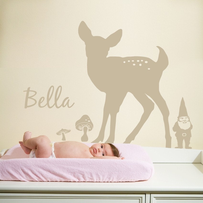 Large Woodland Animal Silhouette Scene Kit with custom name Vinyl Wall Decals