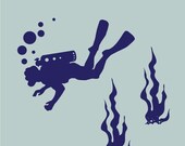 scuba diver and seaweed underwater vinyl wall decals