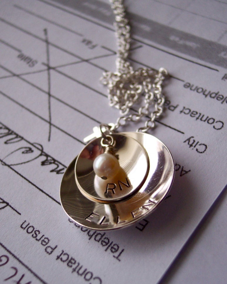 Nurse RN Gift Hand stamped sterling necklace