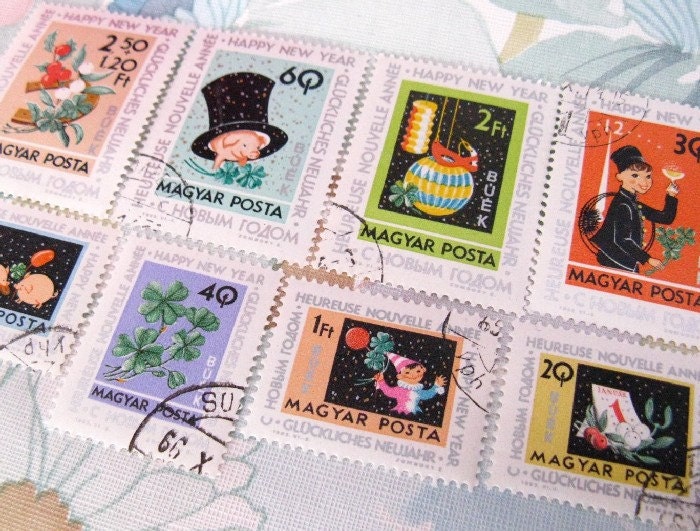 New Year stamp set  - Hungary - postage stamp ephemera - vintage