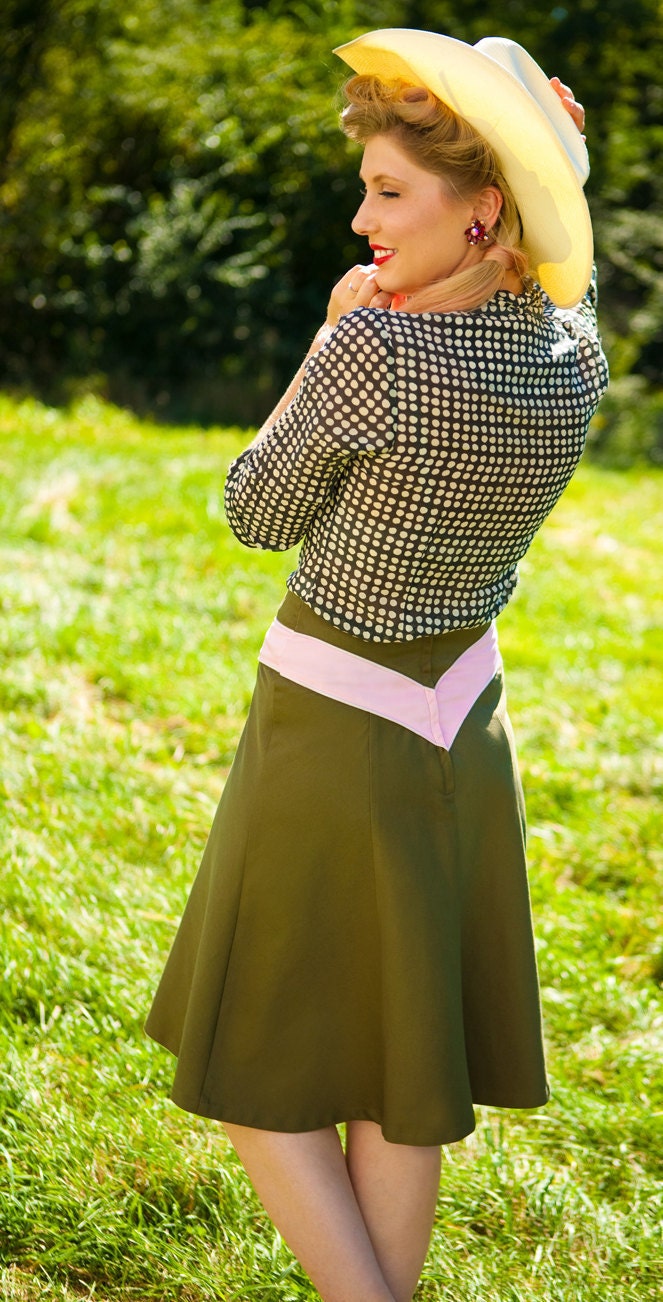 SALE - Prairie Rose Skirt - Olive - Western Cowgirl Pinup Vintage Swing Skirt