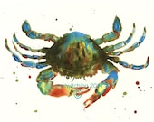 Crab print, nautical art prints, bathroom decor, cape cod, ocean lover