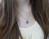 Dainty Gold Necklace, Gold Chain Blue Glass Necklace
