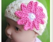 Pattern in PDF -- Crocheted baby beanie with a large rose flower -- 0 - 3 months and 3 - 6 months