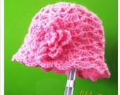 PATTERN in PDF Crocheted flapper beanie hat with a 2-layer flower (Flapper Beanie 43)-- 0 - 3 months and 3 - 6 months