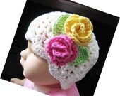 Pattern in PDF Crocheted baby beanie hat (Flapper Beanie 27) -- 12 - 24 months and 2T - 4T