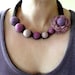 Purple pink brown necklace with flower - crochet and felted wool- handmade Birthday summer autumn custom color gift for her Mom Mum