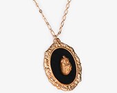 LOVED TO DEATH Taxidermy Memento Mori Couture Jewelry Rose Gold Vermeil Cameo Squirrel Heart Necklace