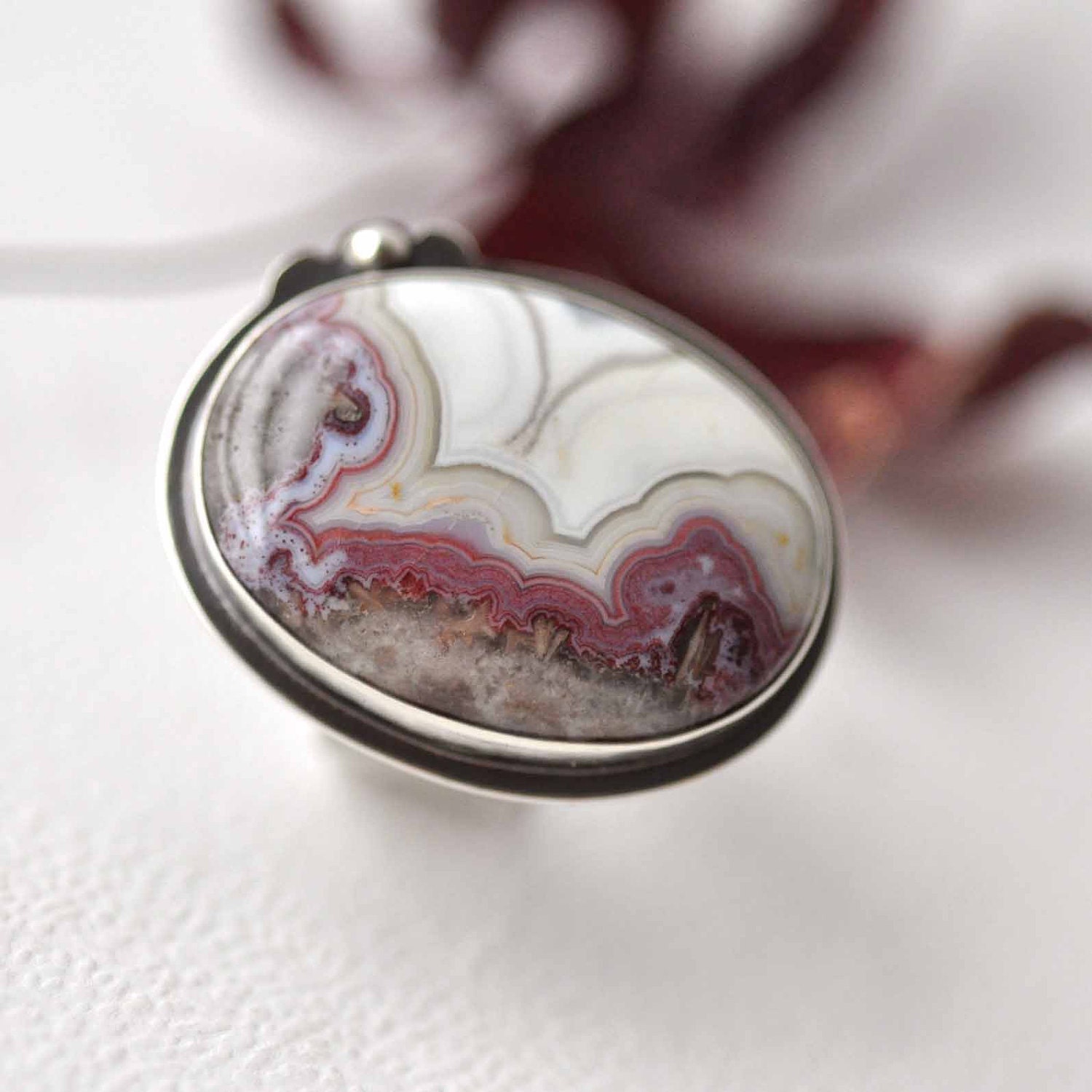 Silver ring - Sterling 925 - Agate - Pink - size 5,5