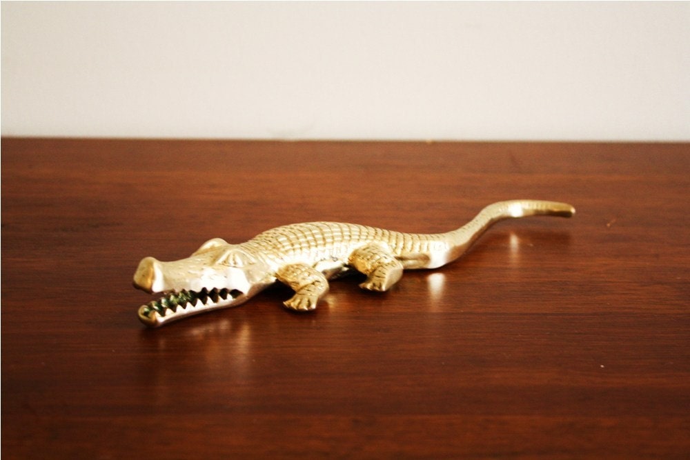 RESERVED FOR  msmythe --  Large vintage brass alligator