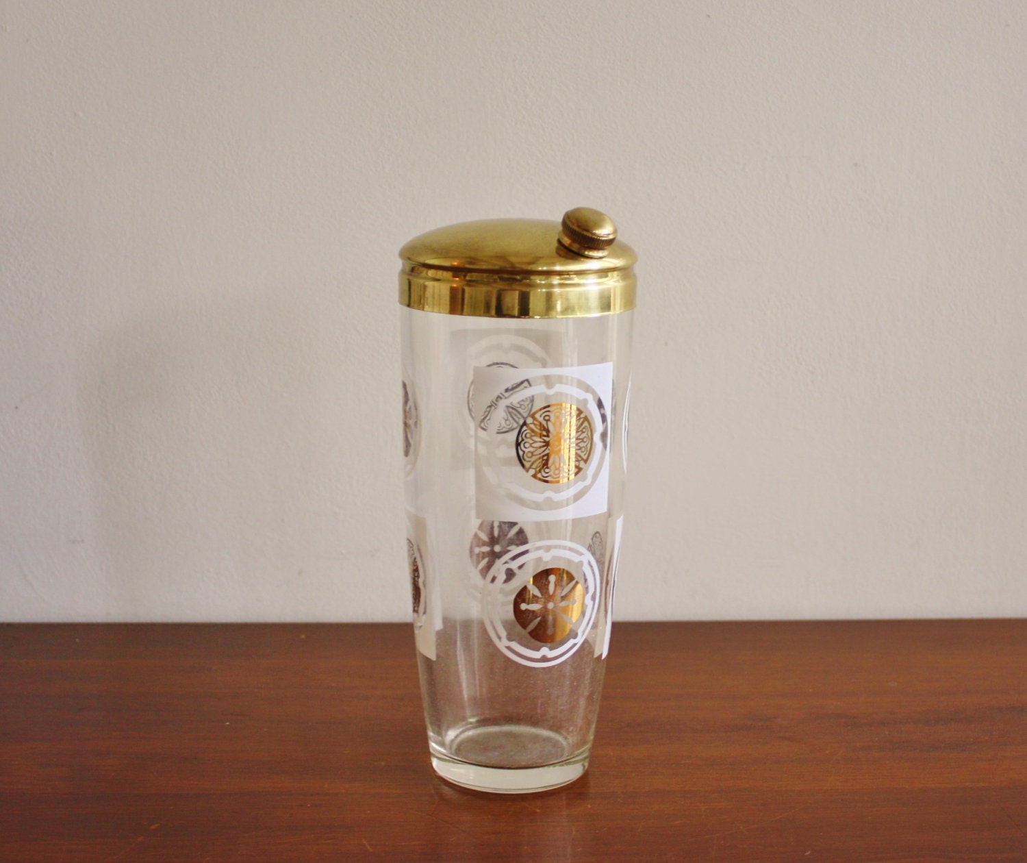 Vintage 1960s glass and brass martini shaker