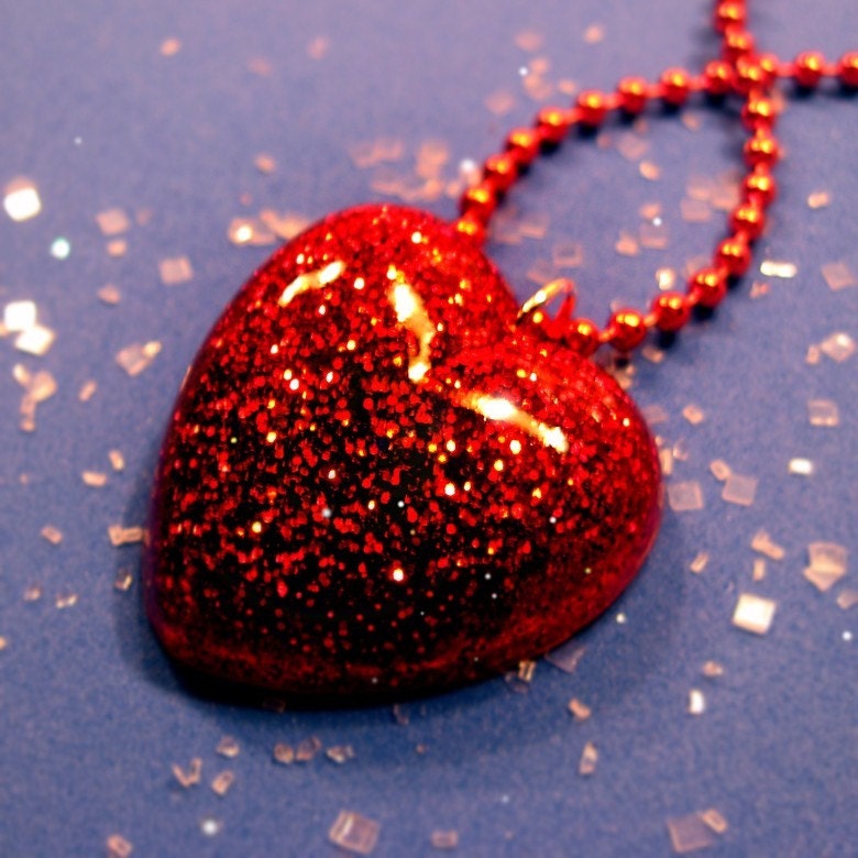 Ruby Red Glitter Heart Necklace ...as Pretty as Dorothy's Ruby Slippers... made with love by isewcute