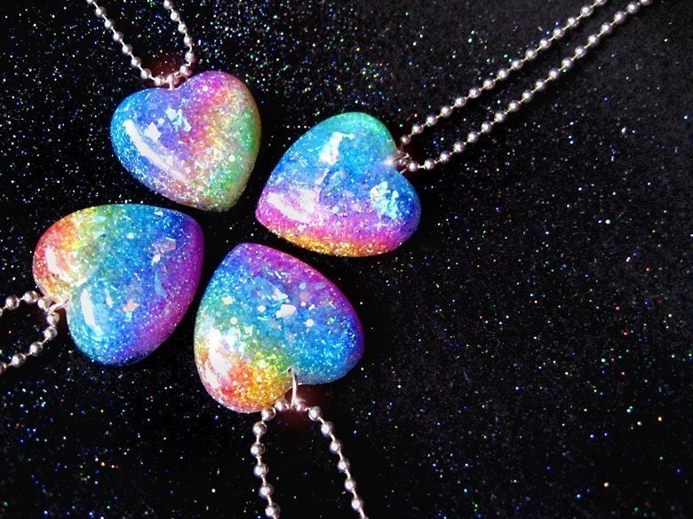 Somewhere Over the Rainbow Glitter Heart Resin Necklace ...handmade by isewcute