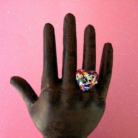Sweet Heart for Sweetie Rainbow Candy Sprinkles Resin Heart Adjustable Ring ...it doesn't get sweeter than this...by isewcute