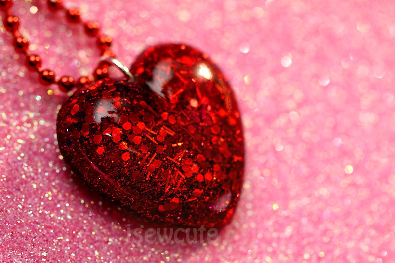 Cute Jewelry - Red Glitter Heart Necklace ...Resin Pendant as Pretty as Dorothy's Ruby Slippers, made with love & sparkles by isewcute