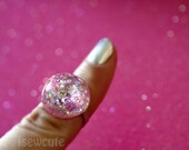 Pretty Pink Glitter Resin Dome Ring Pastel Pink Colors Beach Friendly Jewlery