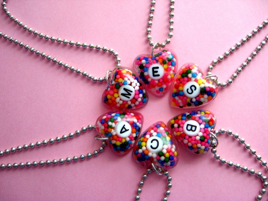 Personalized Custom Necklace Your Initial or Letter - 6 for the price of 5 Special Deal Mini Sugarlove Sprinkles Heart Necklace
