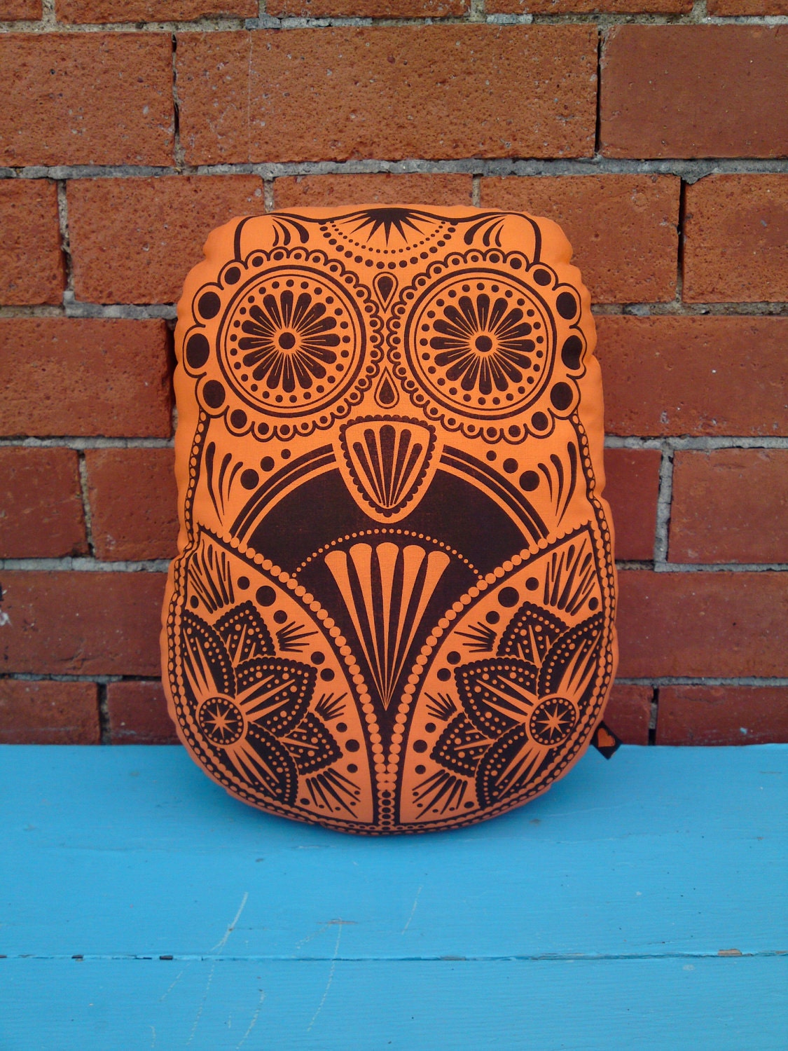 Owl Pillow Cushion Plush Toy Screen Printed Sugar Skull Orange LARGE