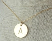 Gold Initial Necklace -  DOT Simple Hand Stamped Necklace 14K Gold Filled (14k GF) by E. Ria Designs