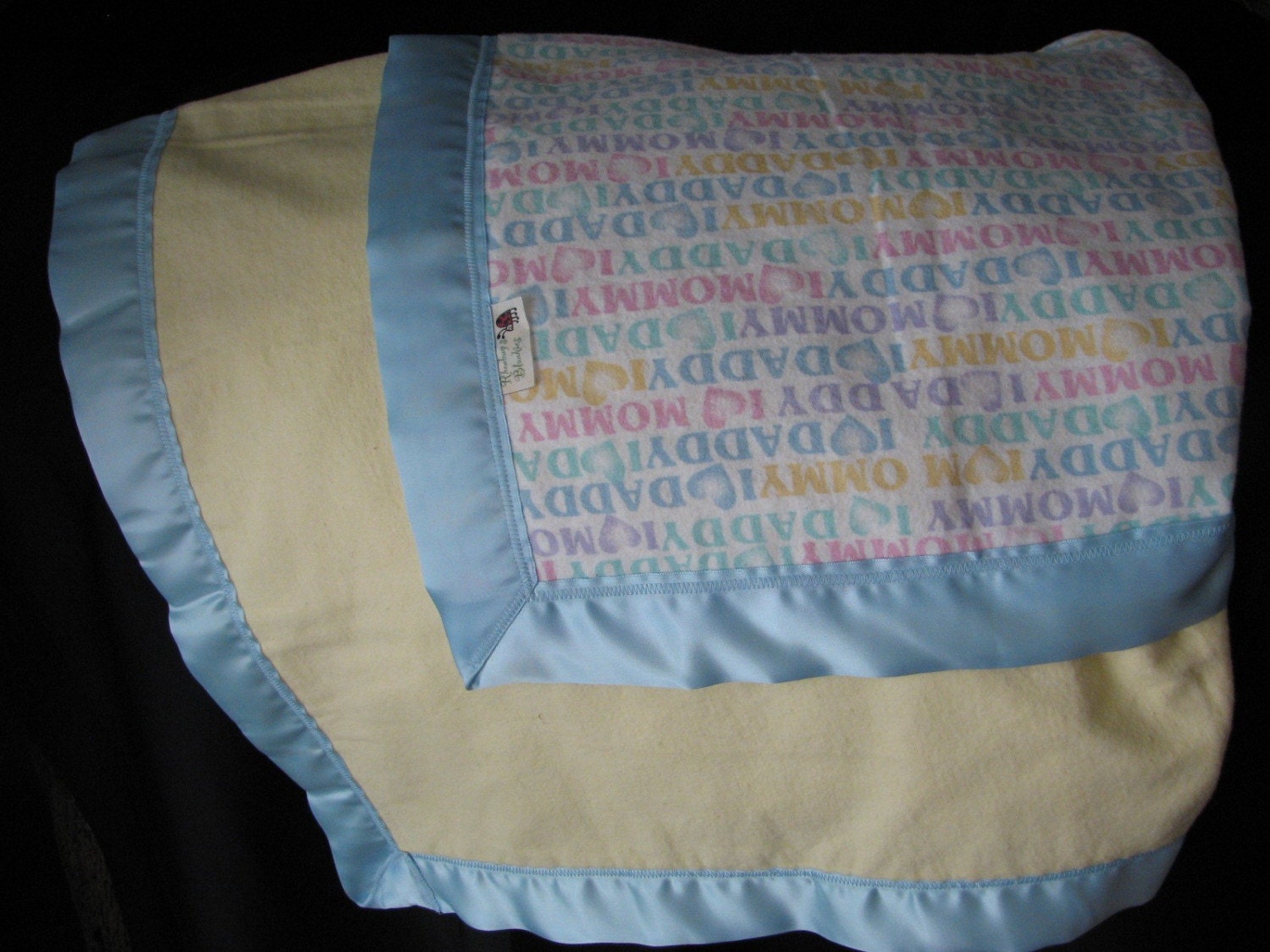 On Sale - Oversized flannel baby blanket - love mommy and daddy