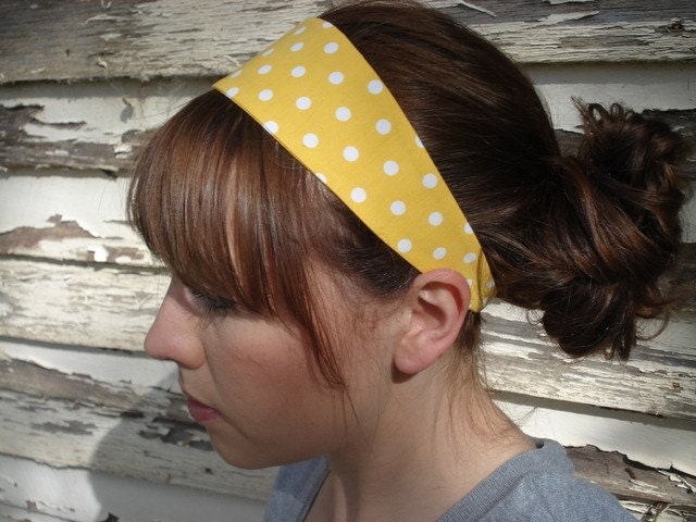 ON SALE Headband yellow and white polka dots