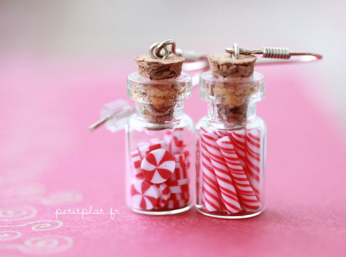 Candy Jar Earrings - Christmas Peppermint in Red and White - Candy Collection