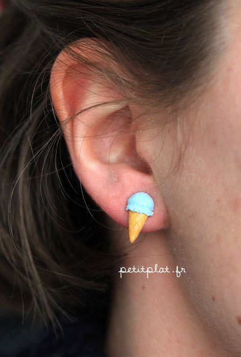 Ice Cream Earrings - Food Jewelry - Pastel in Blue, Mint Green, Pale Pink, Yellow, Orange and Fuchsia - IceCream Collection