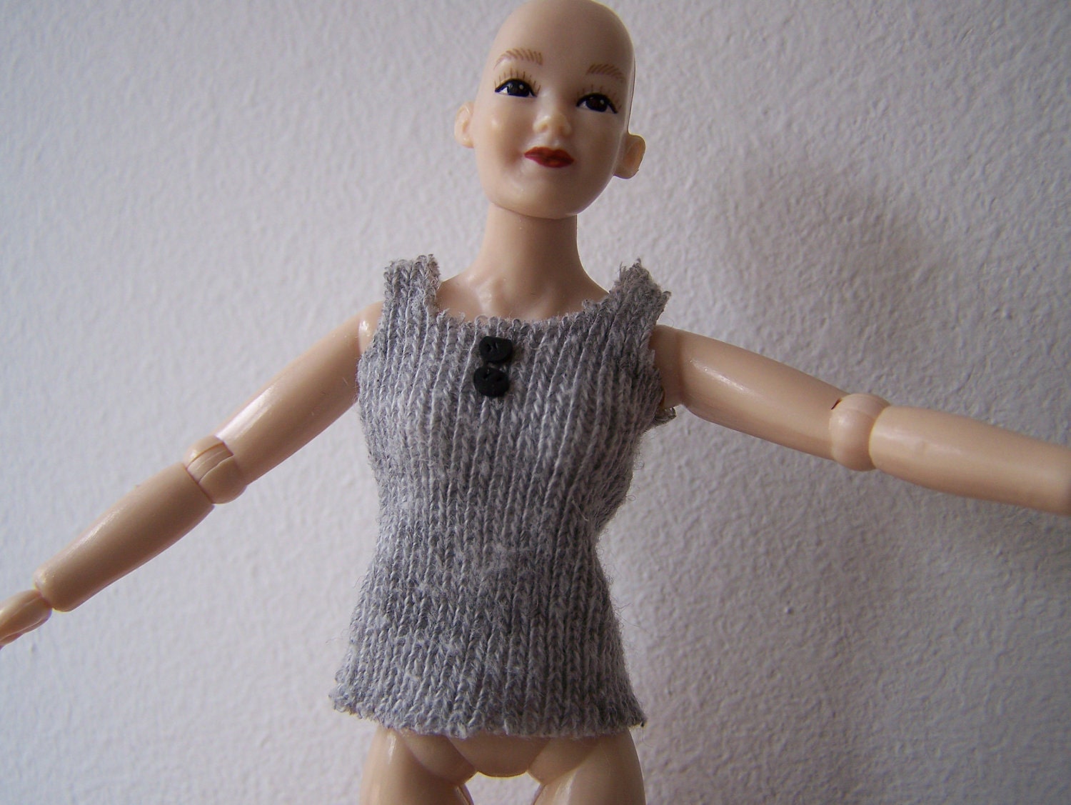 Modern gray Top / T Shirt / Tee wearable dollhouse clothing by CWPoppets