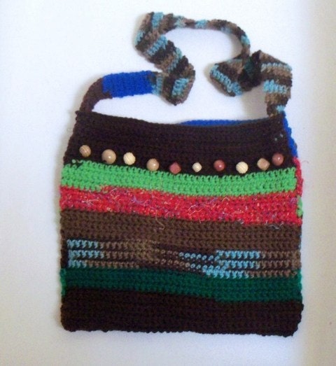 Crocheted  Beaded Hobo Bag Purse Multicolors Hand bag Tote