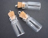 50 Clear Glass Fillable Tiny Bottle Vials Charms 38mm Pendants w/ Loop Altered Art Jewelry SUPPLIES