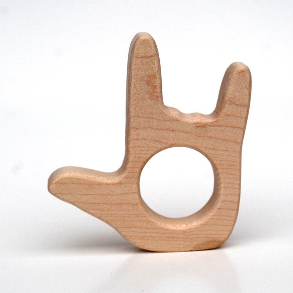 Wood Teether I Love You wooden toy natural baby toy