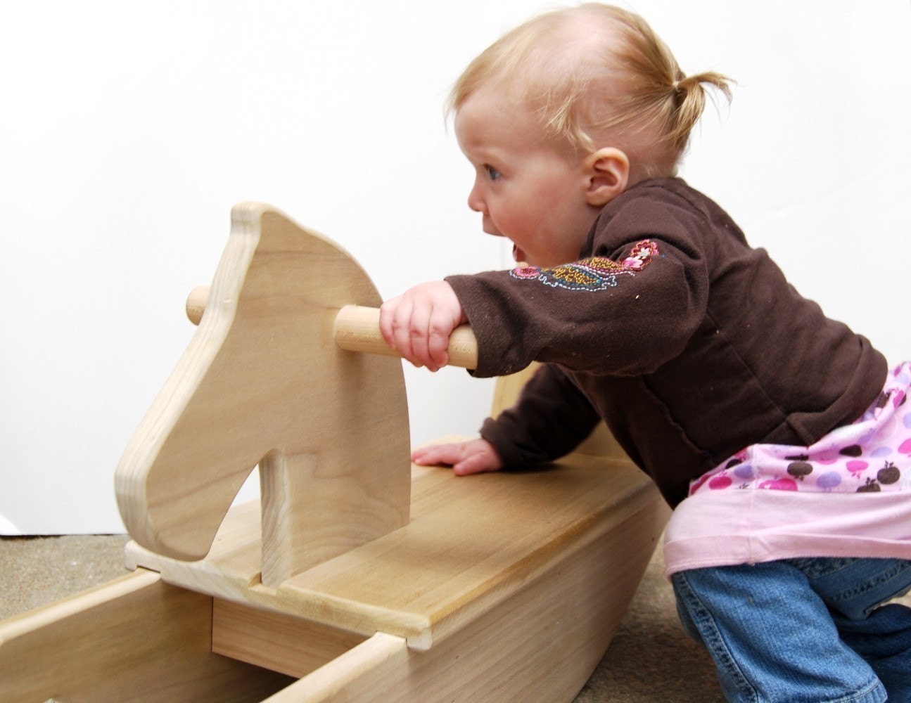 personalized toy wooden rocking horse, mod toddler riding toy