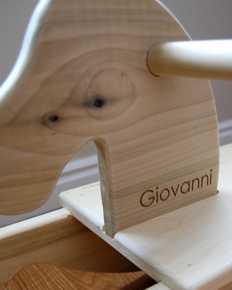 personalized toy wooden rocking horse, mod toddler riding toy
