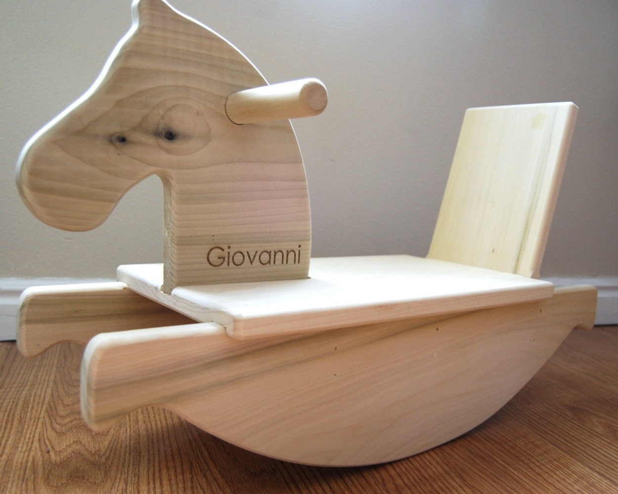 personalized toy wooden rocking horse, mod toddler riding toy