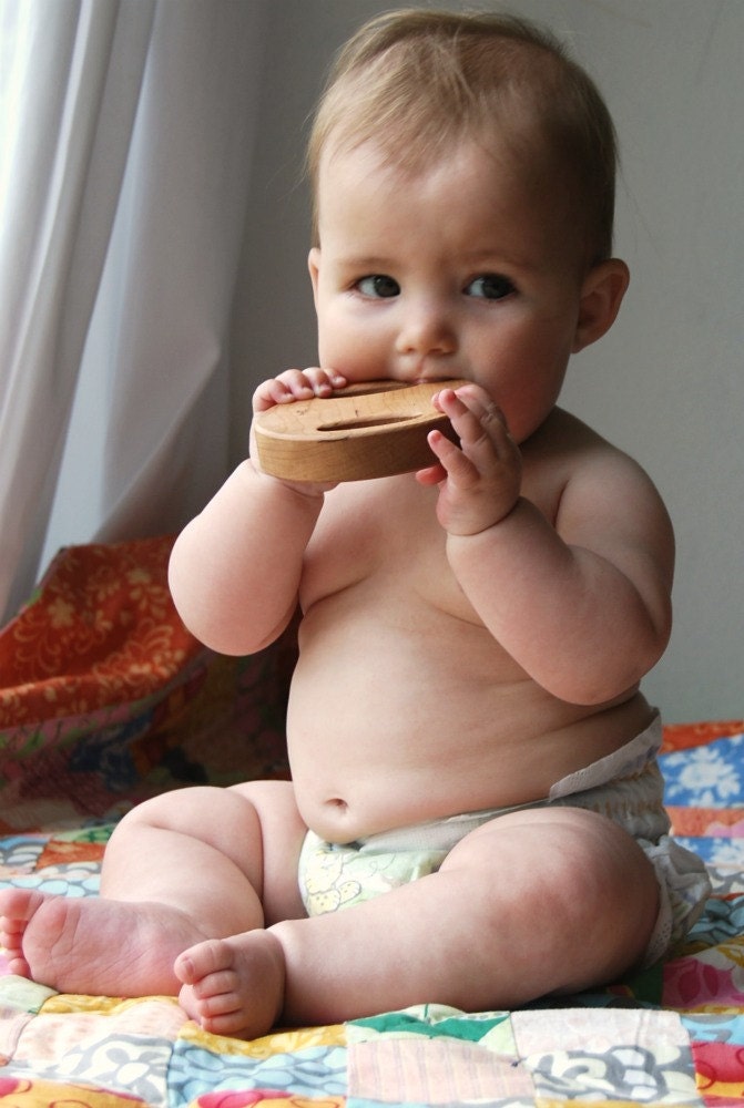 wooden toy baby rattle, walnut baby gift