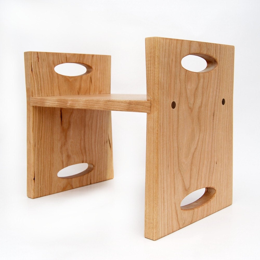 modern kids step stool, cherry double sided wooden stool with carrying handles