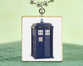 Scrabble Tile Art Pendant -DR WHO-TARDIS- Scrabble Jewelry Charm- Free Silver Ball Chain Necklace