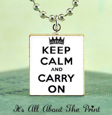 Scrabble Pendant Necklace - Keep Calm Carry On (White)  - Scrabble Tile Art Pendant & Ball Chain- Scrabble Jewelry by ItsallAboutThePrint