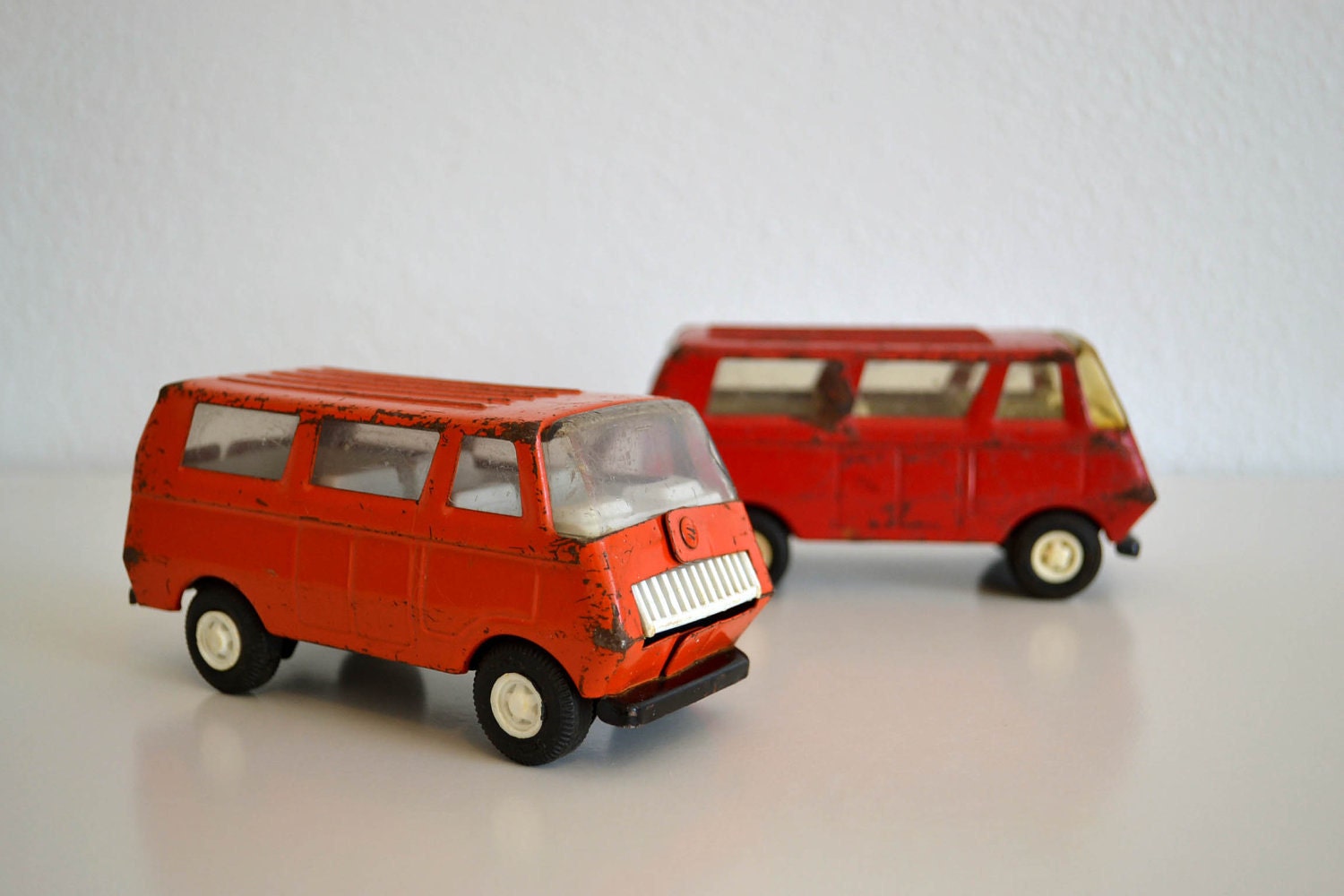 Retro 1960's Tonka Toy Van Pair - Red and Orange Vans