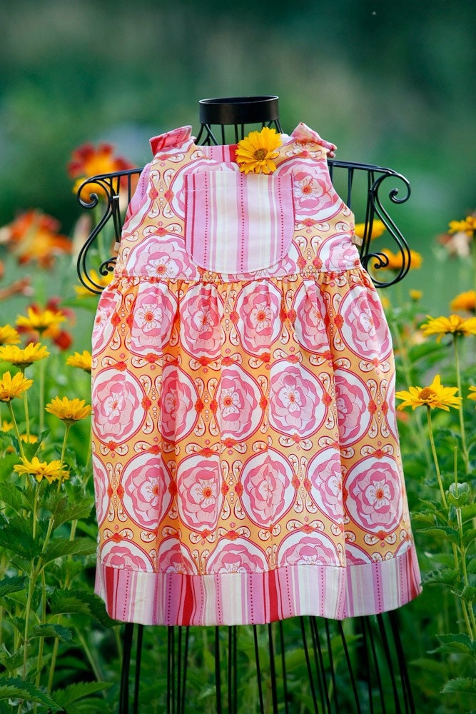 Little Girls Boutique Summer Sundress Pink and Gold Floral