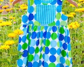 Little Girls Boutique Summer SunDress Blue and Green Dot