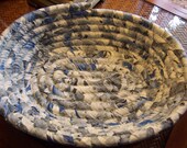 Fabric Coiled Basket Bowl Gray, Blue, Off White - Oblong shaped - 13 by 10 inches