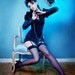 Black Victorian fur paffy sleeves leather shrug