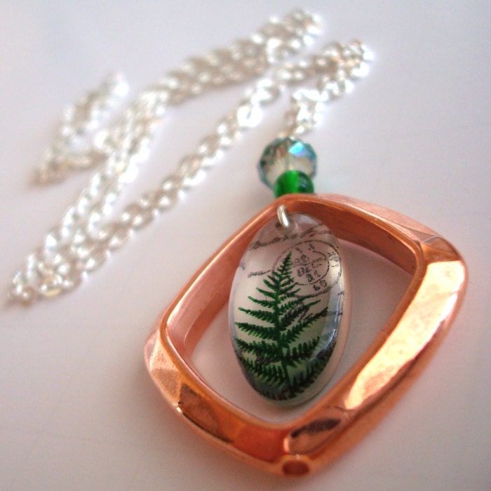 Resin Necklace,tiny fern translucent resin necklace