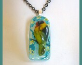 Little Love Bird Pate de Verre Glass Pendant Necklace