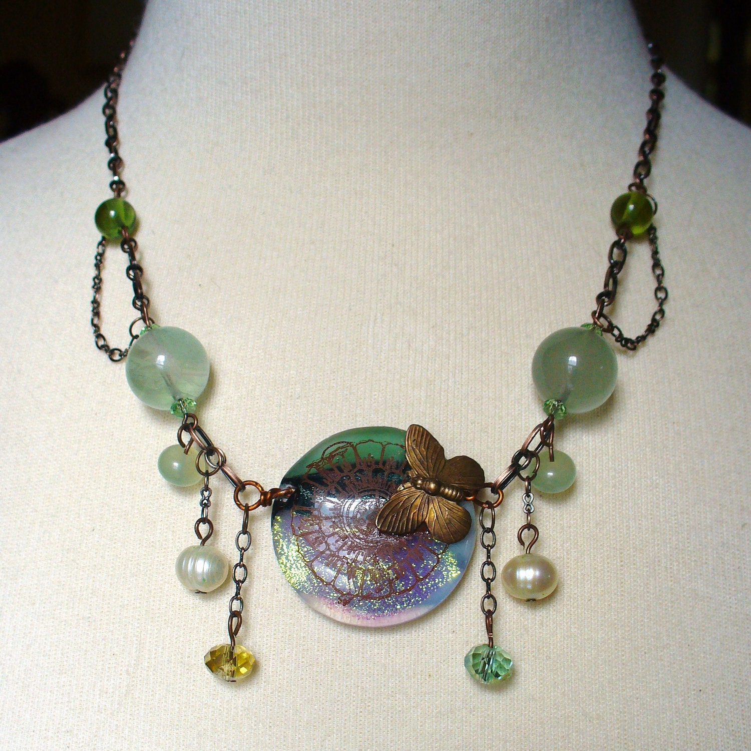 Dream Garden dichroic glass and antiqued copper necklace
