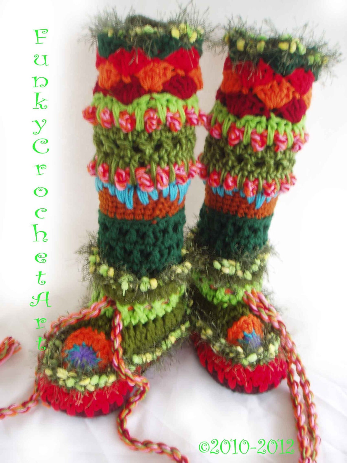 Crochet Slipper Boots/ Leg Warmer Combo Awesome Fashion, Handmade, Knee High, Trendy, Multi colored, Hippy, OOAK, warm,Boho