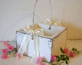 FLOWER GIRL BASKET w/Heart Charm Shabby Cottage Weddings 4 1/2 x 4 1/2