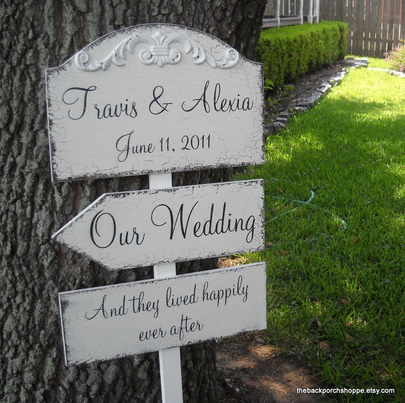 WEDDING PACKAGE of Custom Name and Date 10 1/2 x 15 3/4 with 2 Directional 5 1/2 x 16 Arrow Signs