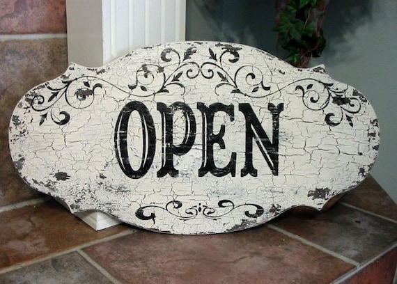 OPEN / CLOSED / SHUT Business Signage French Country Shabby Chippy Chic Signs 24 x 12